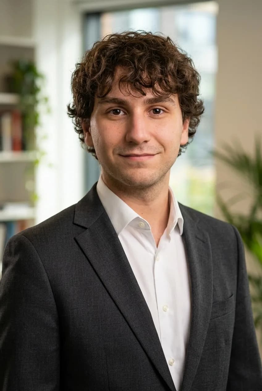 Evan Azemard, fondateur de Beffroi Studio, agence web à Lille, en veste sombre dans les locaux de l'agence