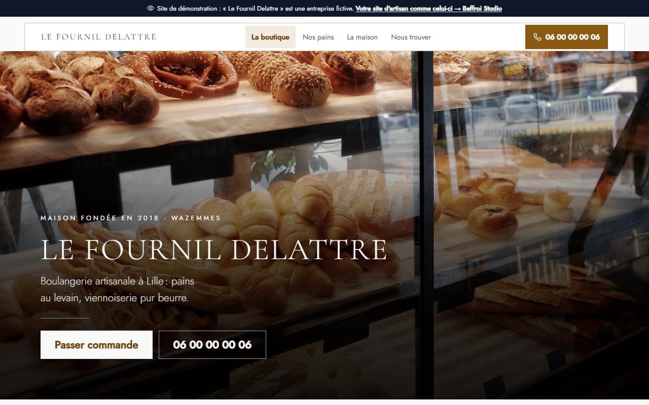 Aperçu du site de démonstration Le Fournil Delattre