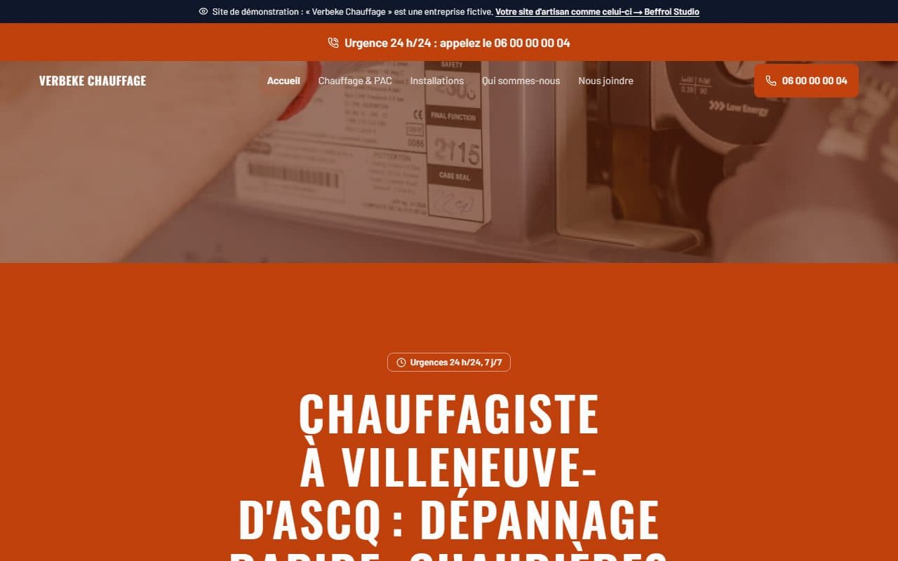 Aperçu du site de démonstration Verbeke Chauffage