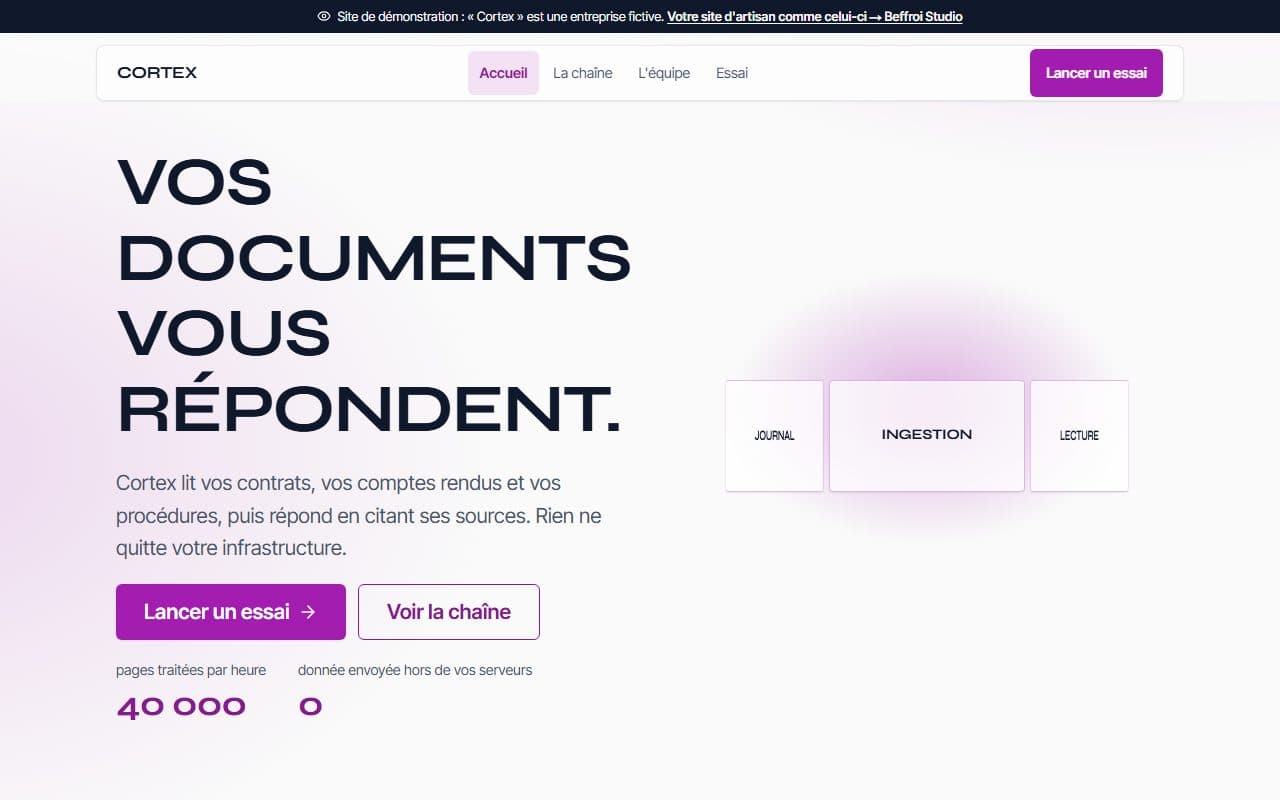 Aperçu du site de démonstration Cortex