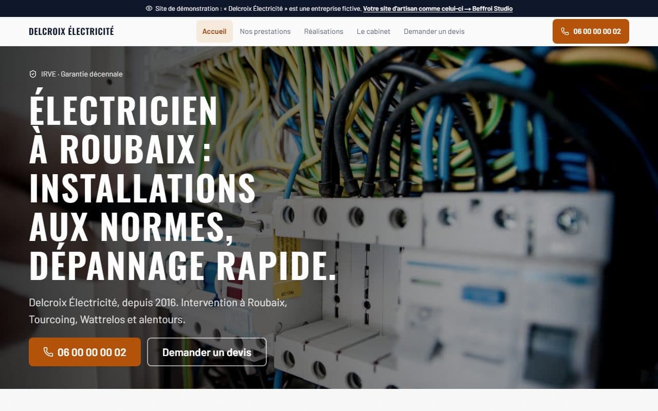 Aperçu du site de démonstration Delcroix Électricité