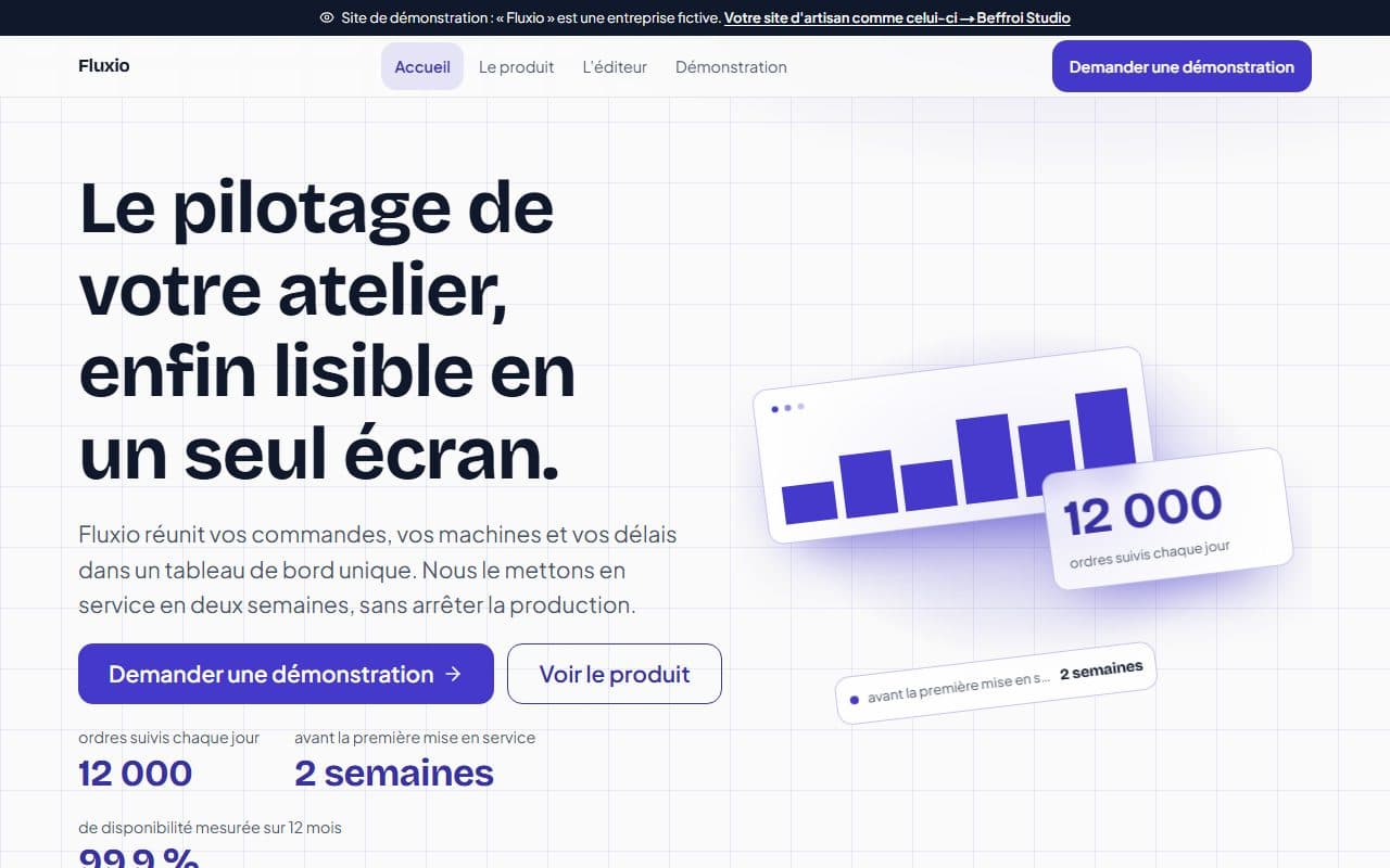 Aperçu du site de démonstration Fluxio
