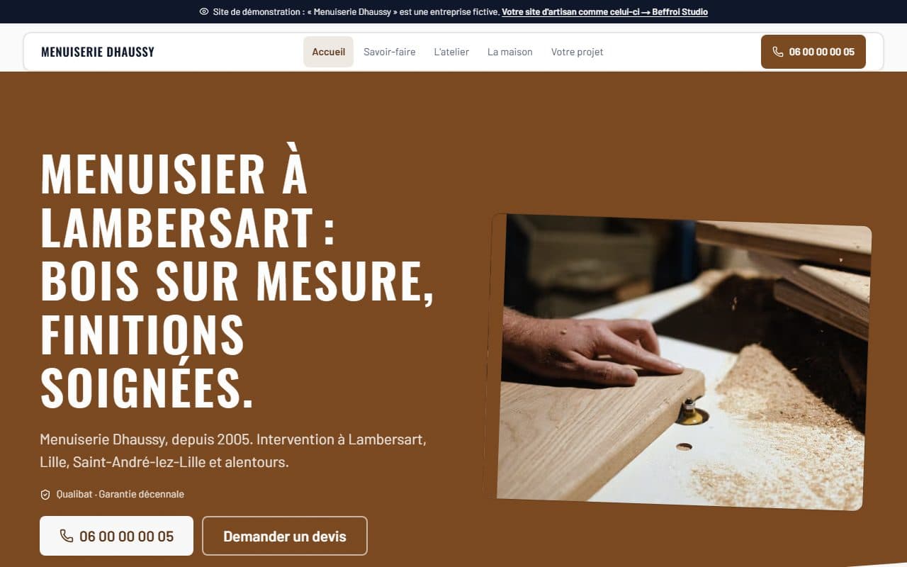 Aperçu du site de démonstration Menuiserie Dhaussy