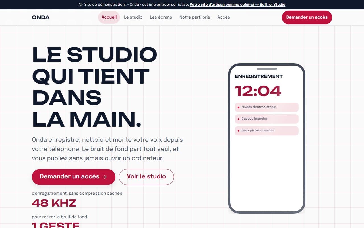 Aperçu du site de démonstration Onda