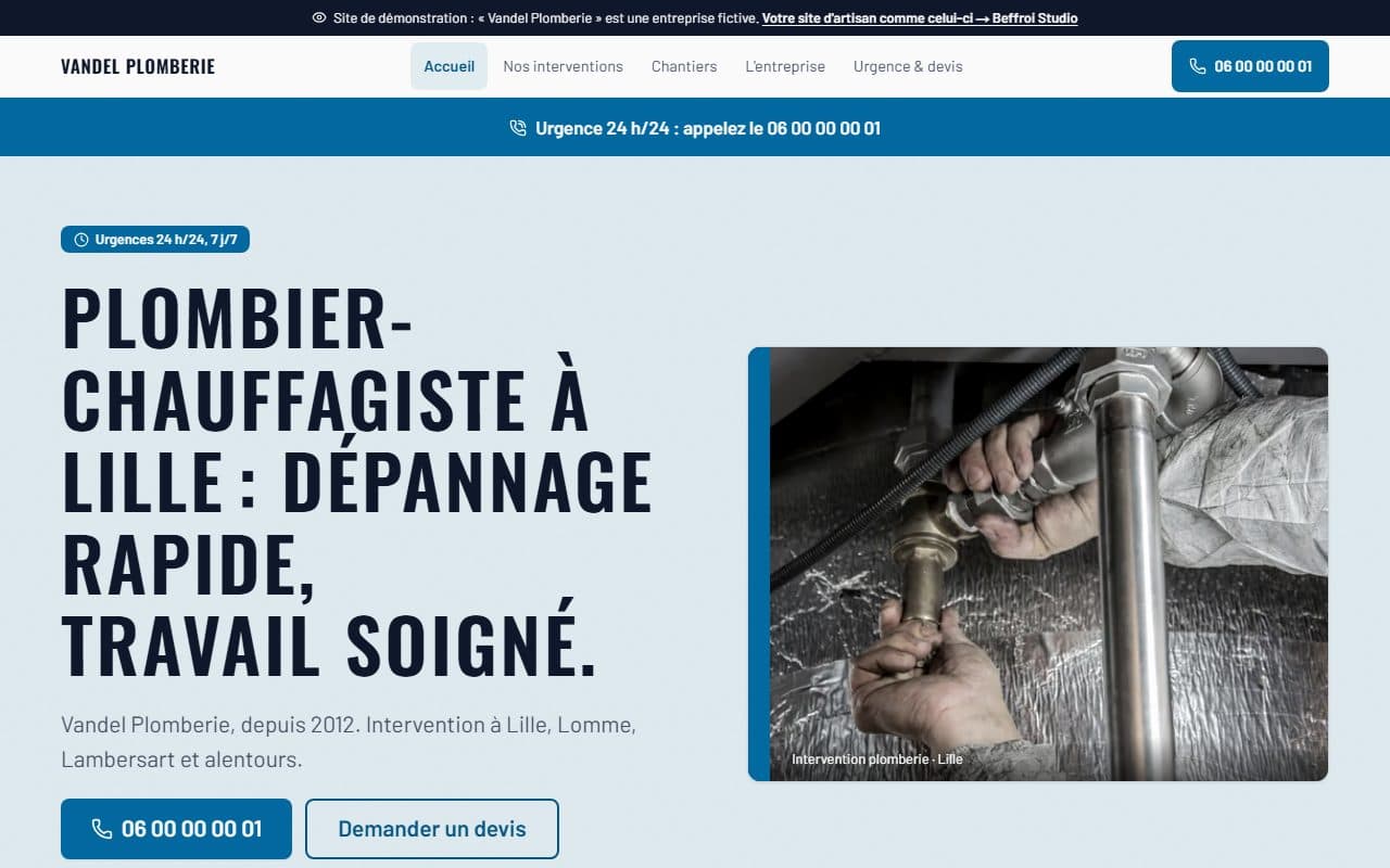 Aperçu du site de démonstration Vandel Plomberie