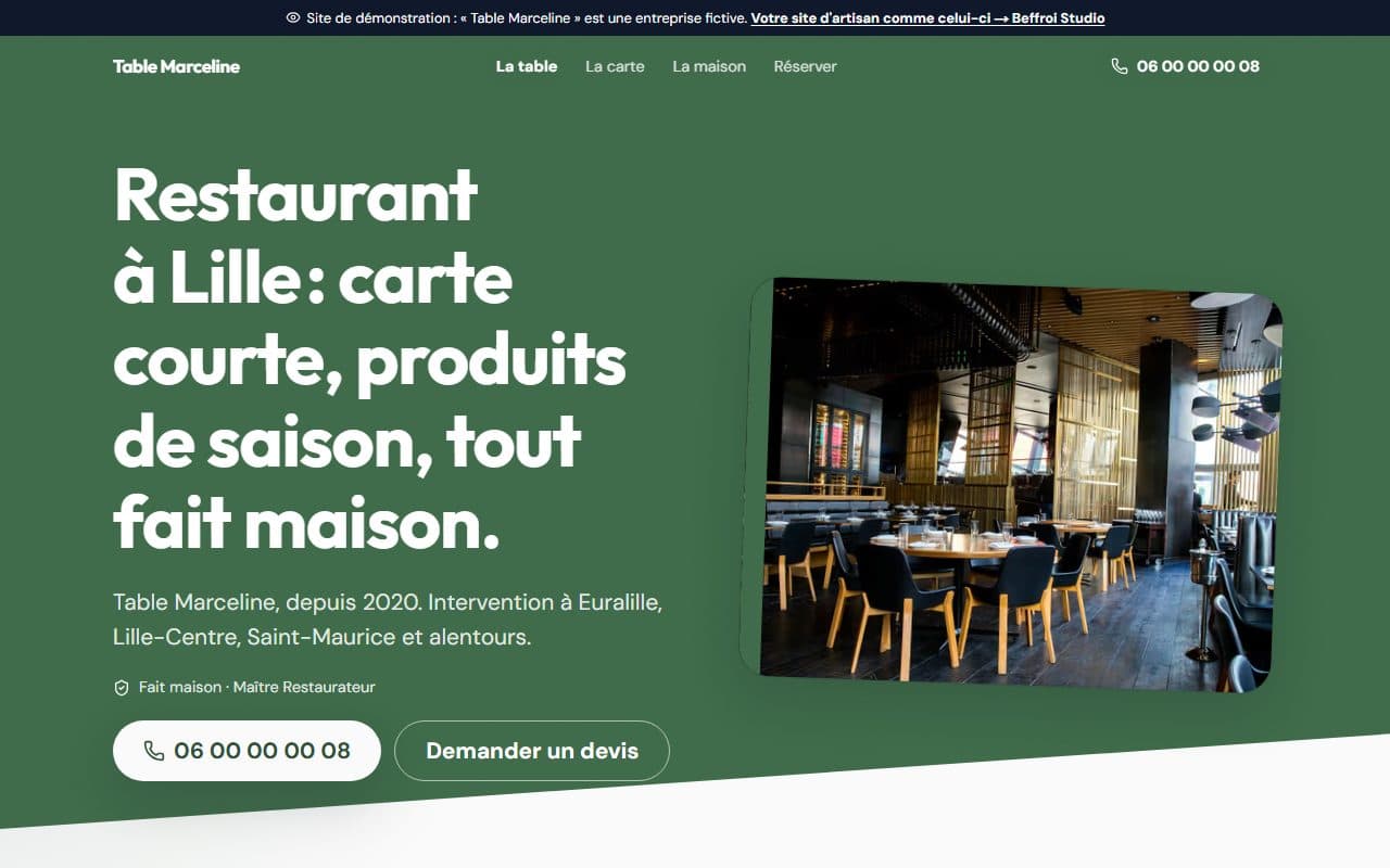 Aperçu du site de démonstration Table Marceline