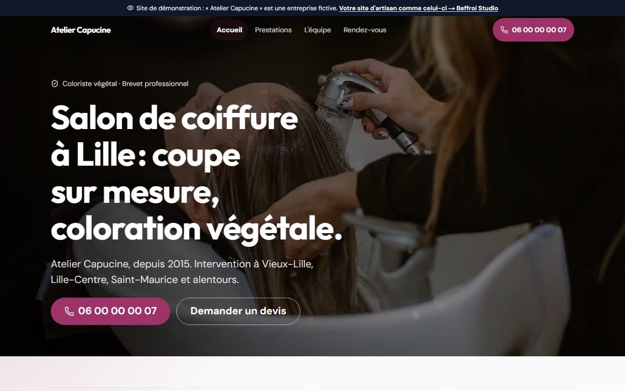 Aperçu du site de démonstration Atelier Capucine