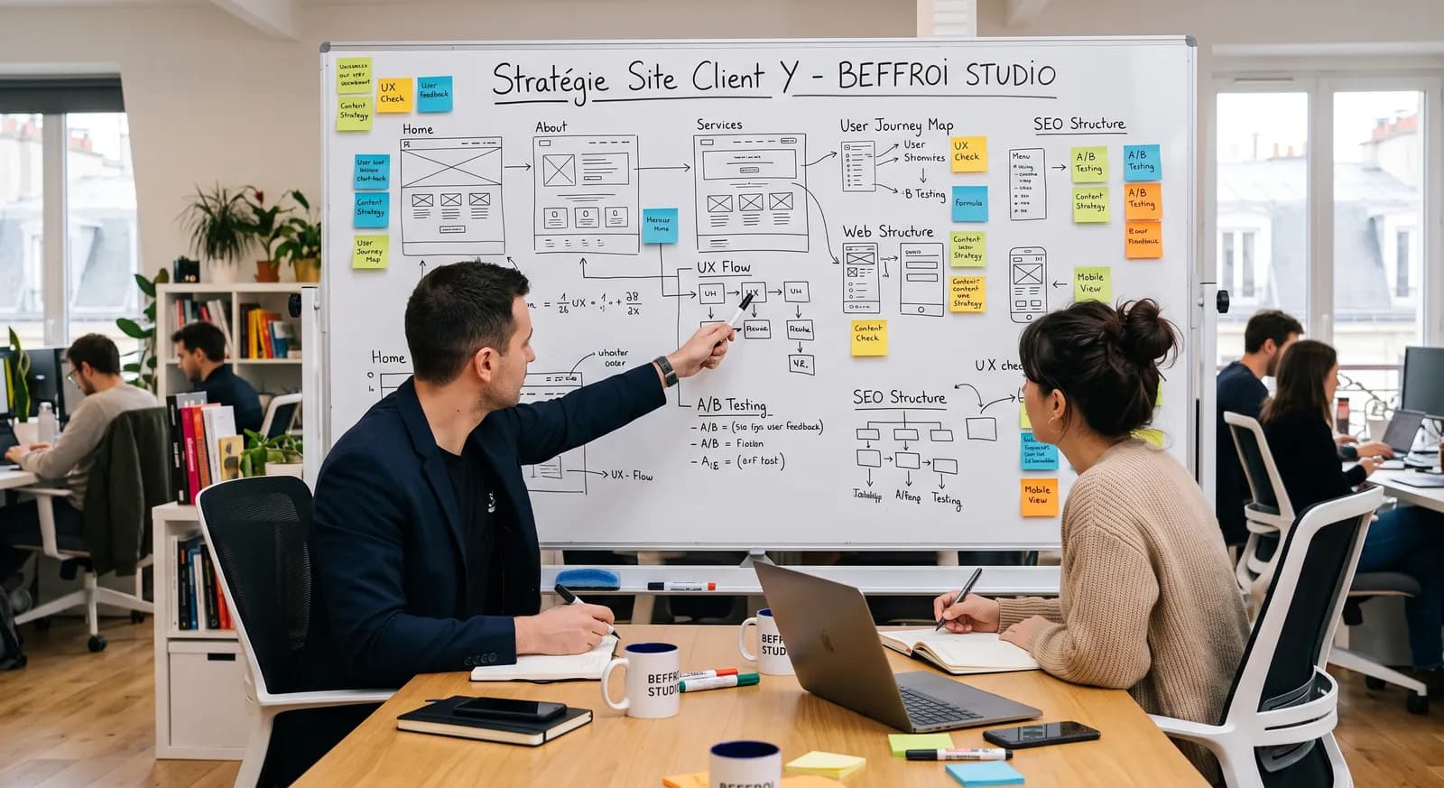 Atelier de stratégie web Beffroi Studio à Lille : préparation d'un site d'artisan orienté référencement local et prise de contact